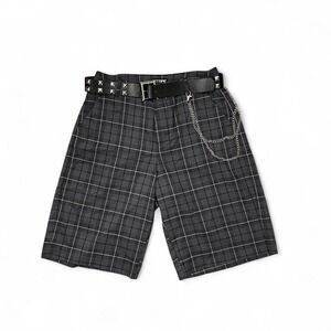 Y2K Hot Topic Plaid Stud Belt Chain Shorts